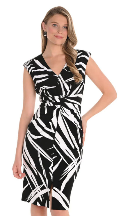 Sleeveless Black & White Pattern Dress. Style FL251130