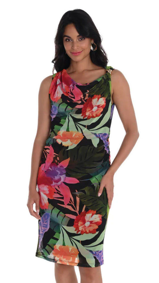 Floral Pattern Mesh Sleeveless Dress. Style FL251349