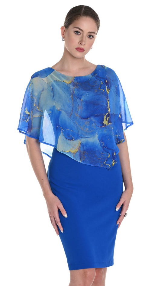 Metallic Gold Shimmer Chiffon Cape Dress. Style FL258162