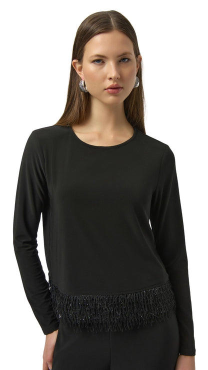 Novelty Fringe Hem Silky Knit Top. Style JR254148