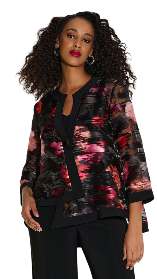 Organza & Silky Knit Floral Swing Jacket. Style JR253792