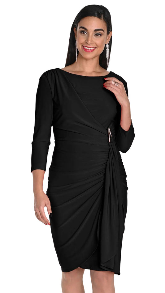 Rhinestone Brooch Side Gather Dress. Style FL249011
