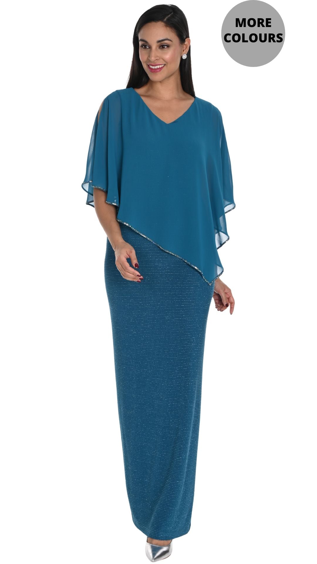 Chiffon Cape & Sparkle Stripe Gown. Style FL249301