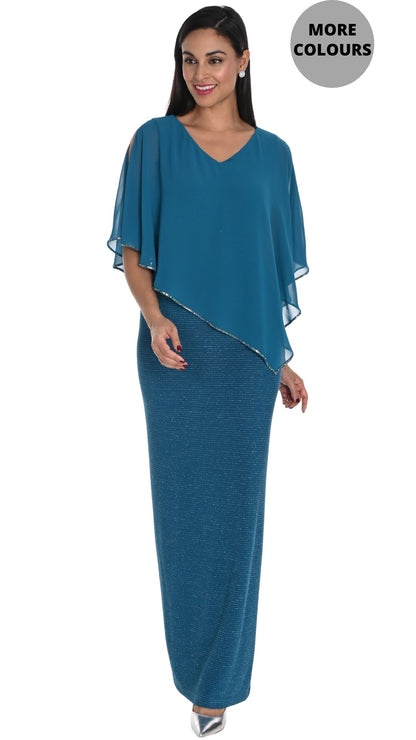 Chiffon Cape & Sparkle Stripe Gown. Style FL249301