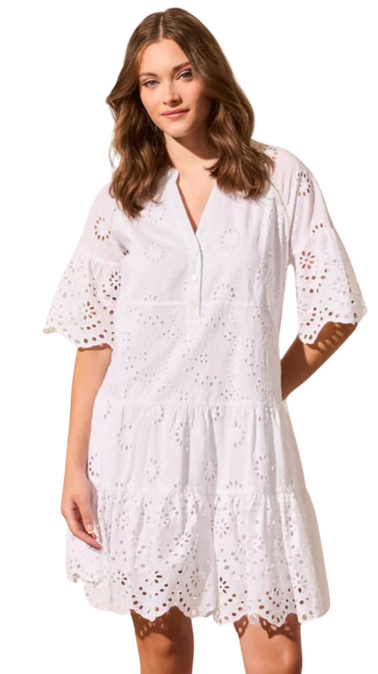 Eyelet Tiered Cotton Swing Dress. Style TR5852O-5333