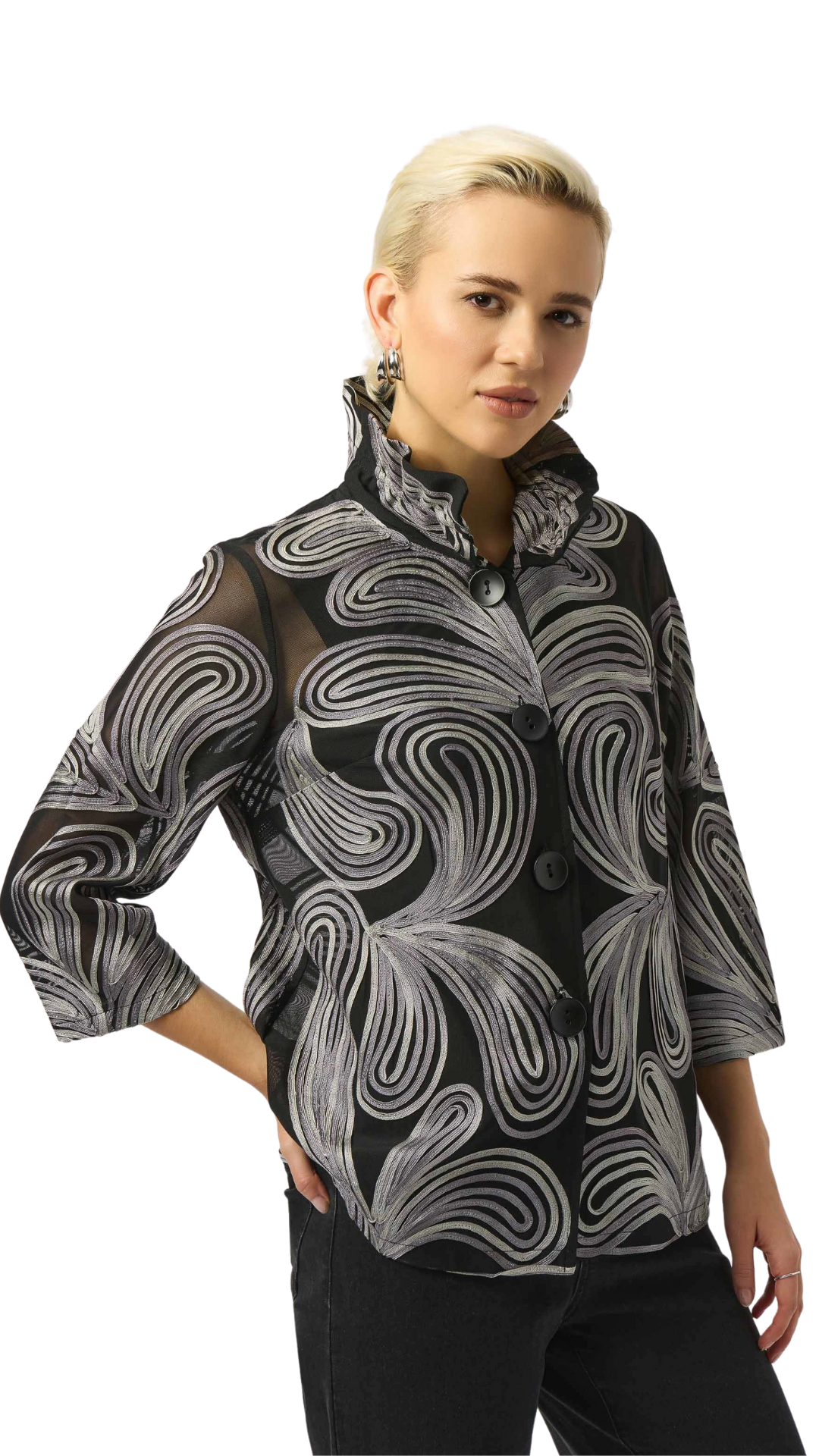Embroidered Mesh Straight Jacket. Style JR253949