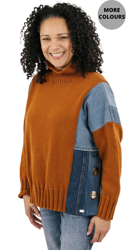 Funnel Neck Chunky Knit Upcycled Sweater. Style SHNP5378