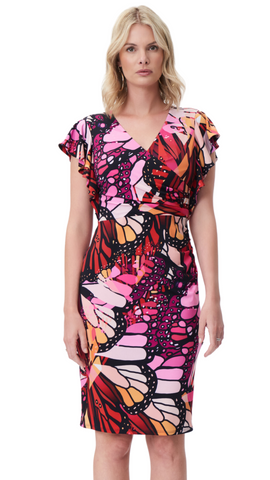 Printed Butterfly Sleeve Wrap Dress. Style JR232108