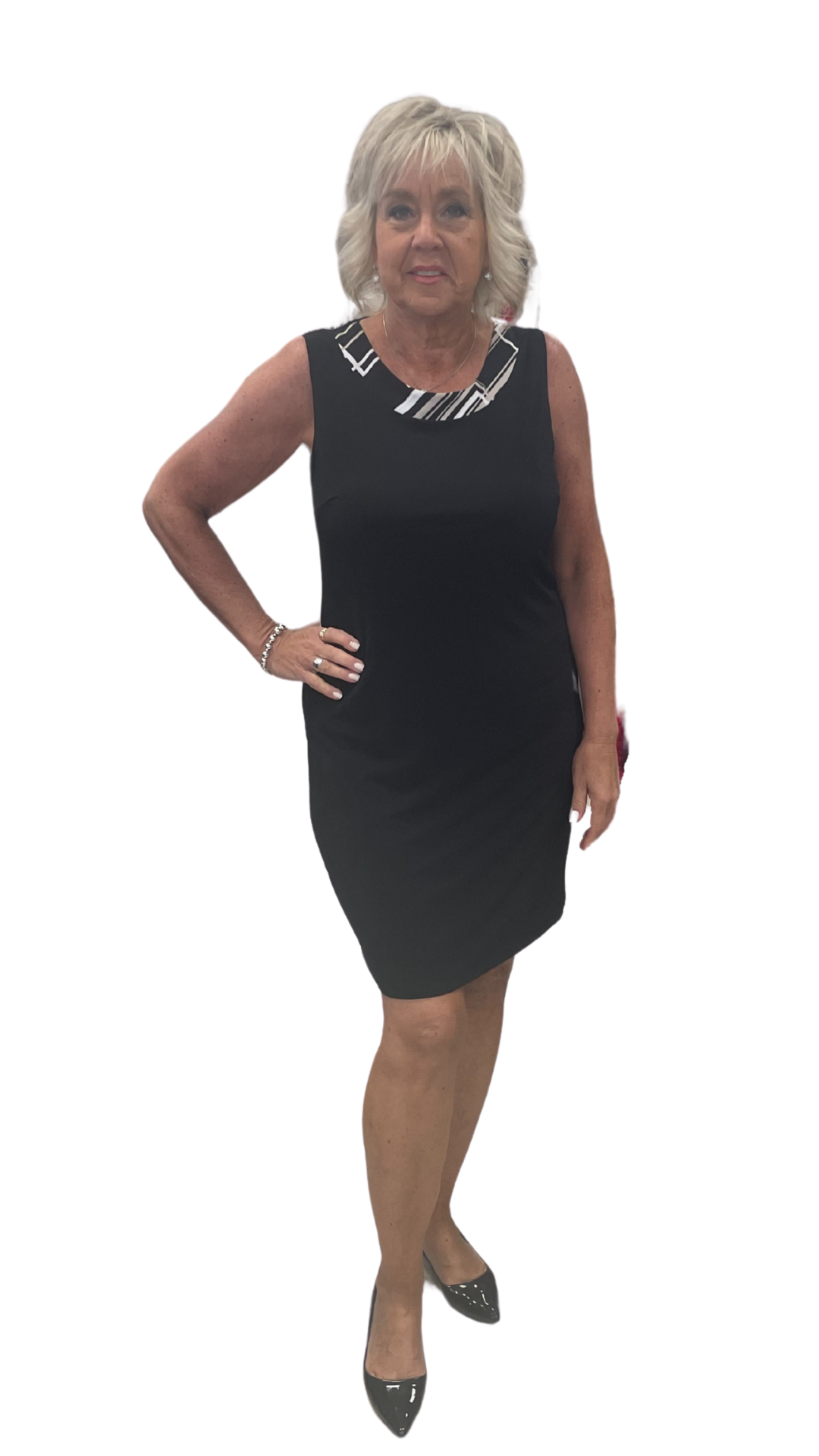 Petite Pattern Cardigan with Solid Black Dress. Style SW208205DP