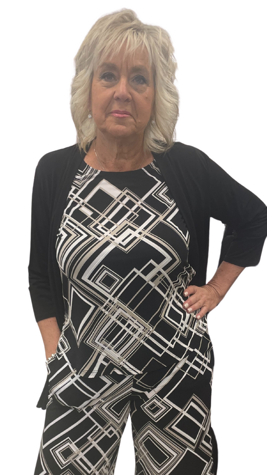 Petite Solid Black Open Front Cardigan. Style SW81200P