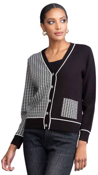 Houndstooth Button Front Cardigan. Style ALSA46356