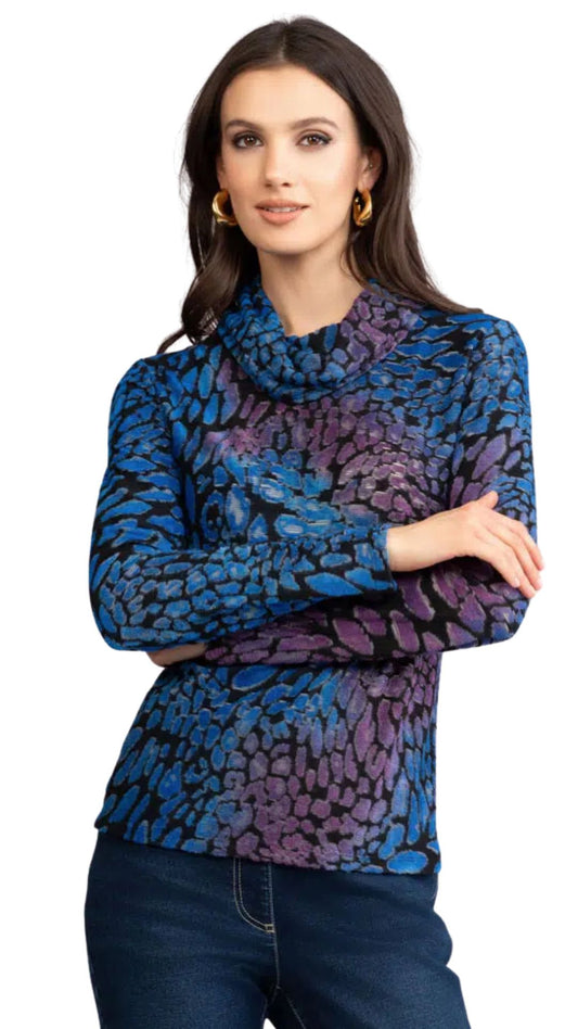 Abstract Print Cowl Neck Pull-Over. Style ALSA46270