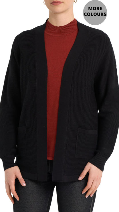 Ribbed Knit Open Front Cardigan. Style MI25002C