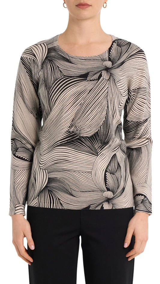Floral Print & Rhinestones Long Sleeve Top. Style MITA013
