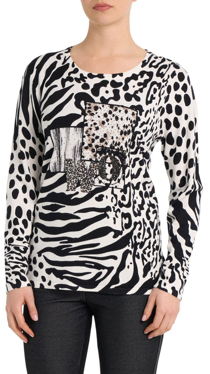 Animal Print & Rhinestone Long Sleeve Top. Style MITA009