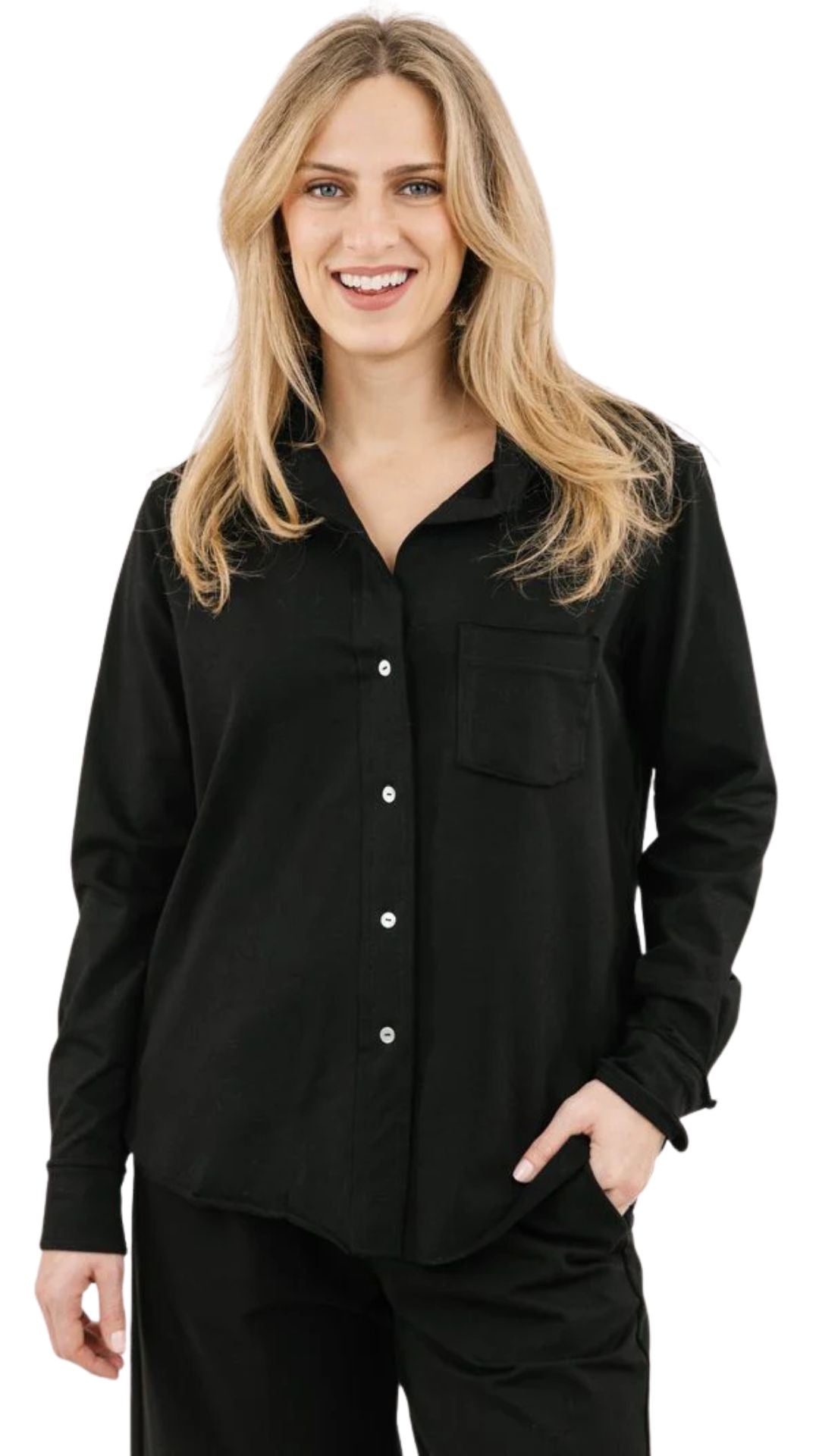 Knit Collared Nadia Button Front Shirt. Style SHNP5651