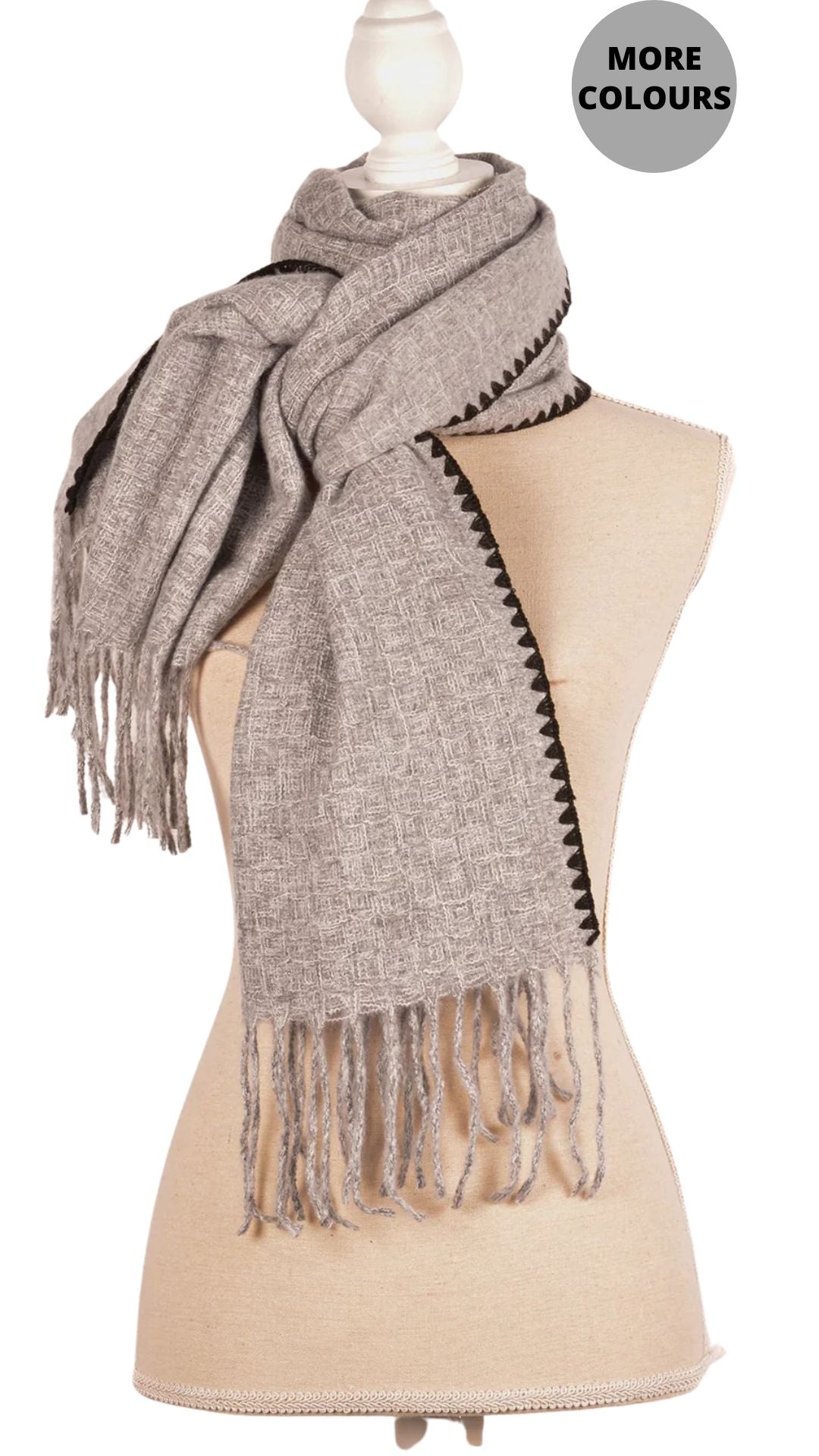 Whipstitch Detail Fringed Knit Scarf. Style CLWGC2926