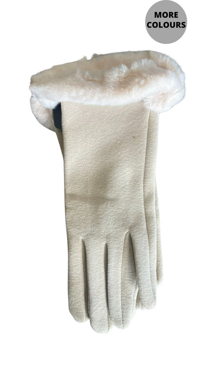 Faux Fur Trimmed Gloves. Style CLWGC2835