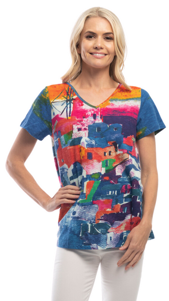 V-Neck Printed T-Shirt in Multiple Prints. Style ORI2206