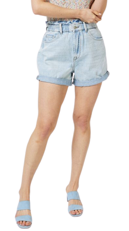 Paperbag Rolled Cuff Jean Shorts. Style ESQHS2312202