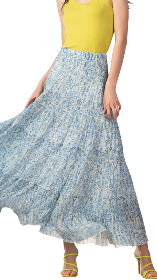Elastic Waist Tiered Flowy Maxi Length Skirt. Style ALS47433