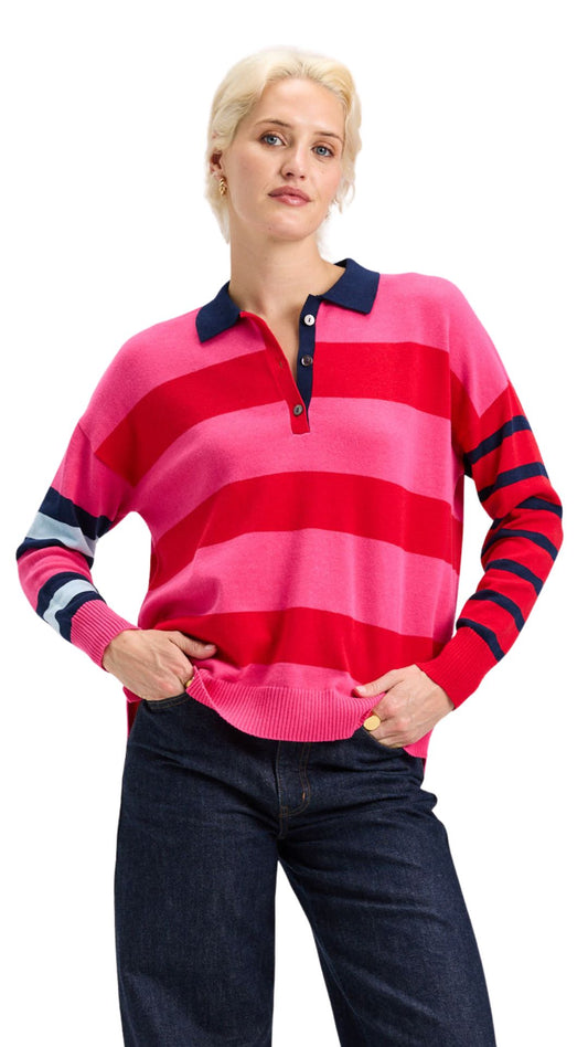 Pink Stripes "Blah Blah" Collared Sweater. Style ZKP7543U