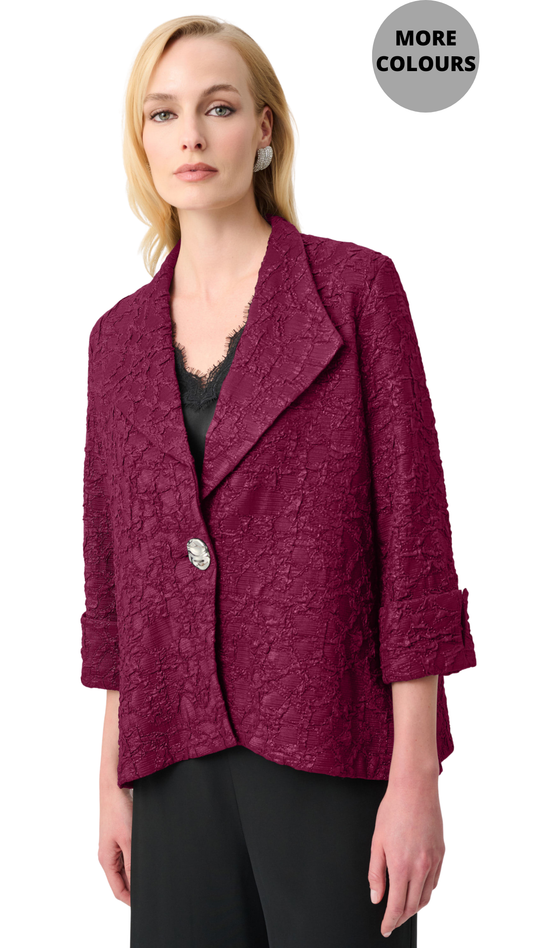 Signature Textured Jacquard Lapel-Collar Trapeze Jacket. Style JR263761