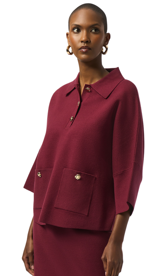 Knit Boxy Pullover With Polo Collar Sweater. Style JR253962