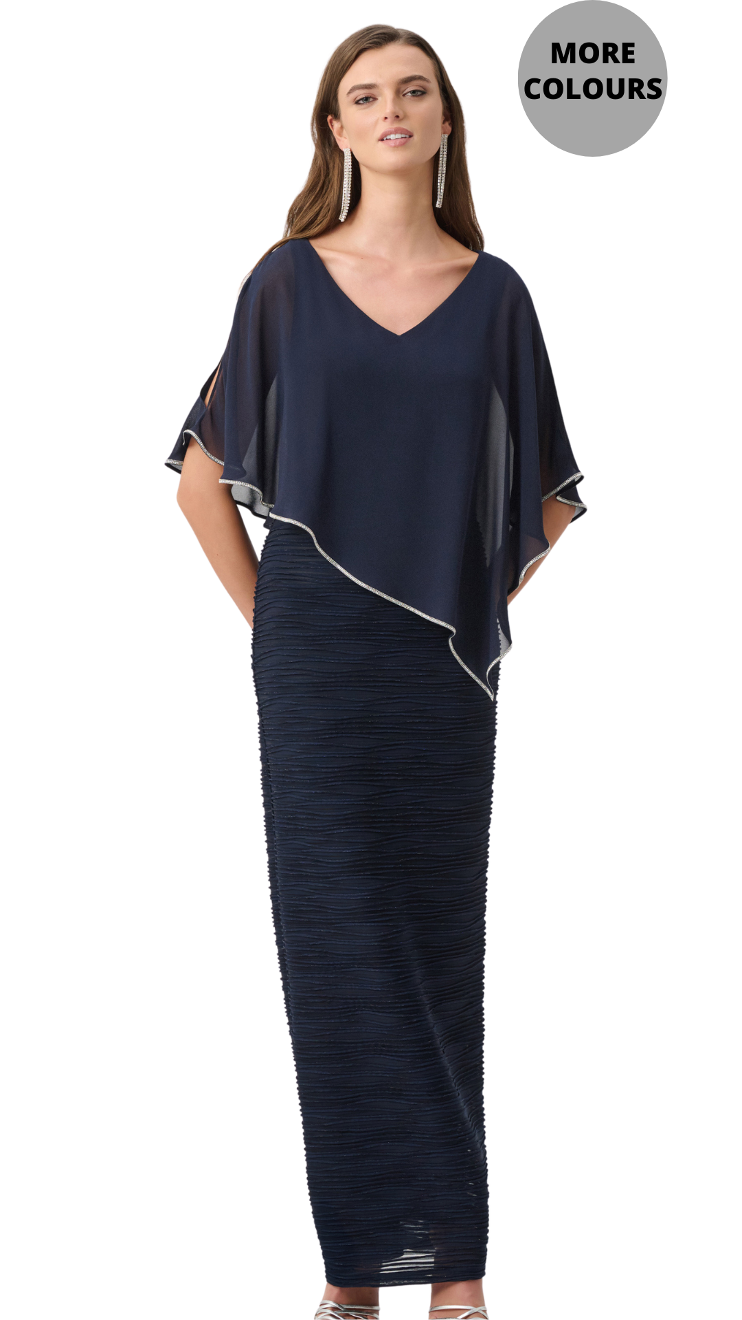 Chiffon Poncho Overlay Sparkle Cascade Gown. Style JR263748