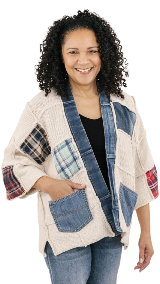 Flannel Valley Patch Cardigan. Style SHNP5568