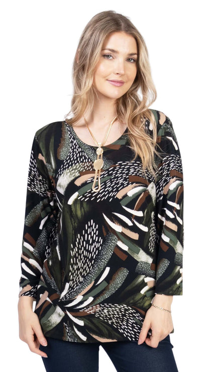 Round Neck 3/4 Sleeve Abstract Print Top. Style JDA4251-7