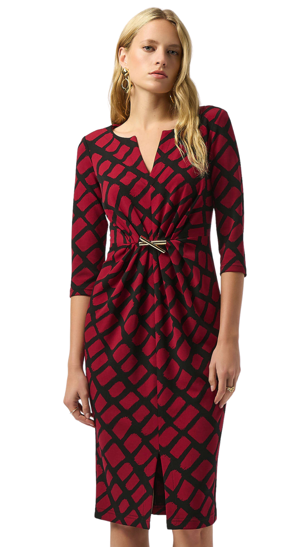 Silky Knit Geometric Print Sheath Dress. Style JR253250