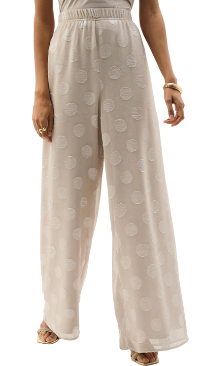 Chiffon Jacquard Dot Print Wide Leg Pants. Style JR262259