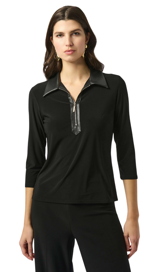 Silky Knit and Leatherette Fitted Top. Style JR253176