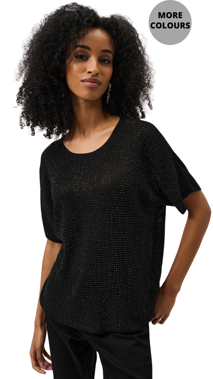 Metallic Knitted Rhinestone Embellishments Top. Style JR263900