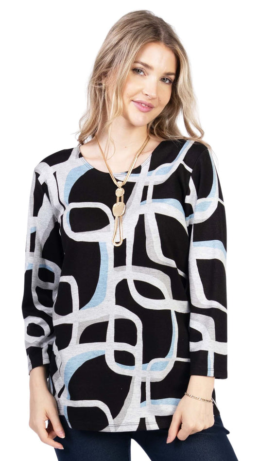 V-Neck 3/4 Sleeve Abstract Pattern Top. Style JDA5502-18
