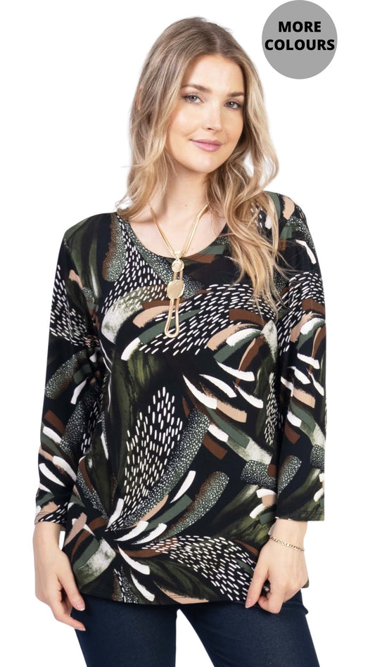 Petite 3/4 Sleeve Round Neck Top. Style JDA4251-P7