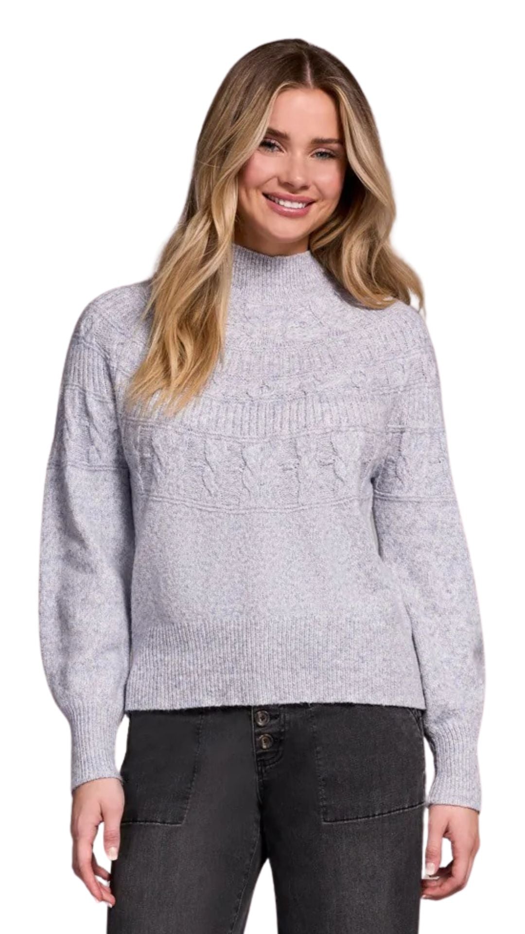 Mock Neck Subtle Pattern Sweater. Style TR2252O-8199