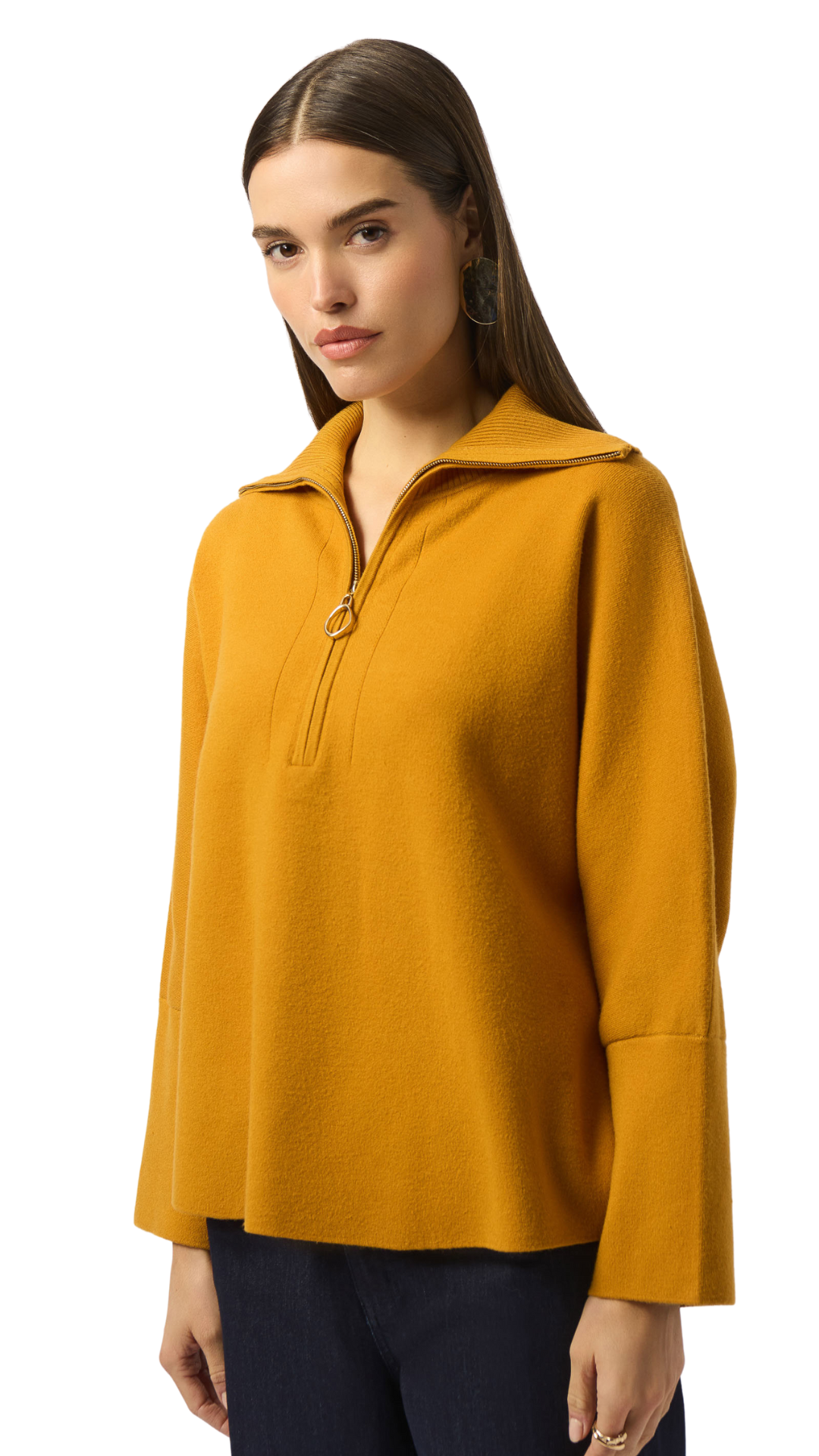Knit Boxy Pullover With Zipped Collar Sweater. Style JR253963