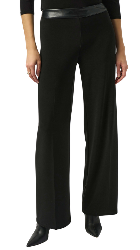 Silky Knit & Leatherette Wide-Leg Pants. Style JR253114