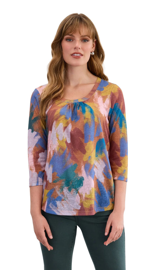 Abstract Paint Stroke 3/4 Sleeve Top. Style FD3263451