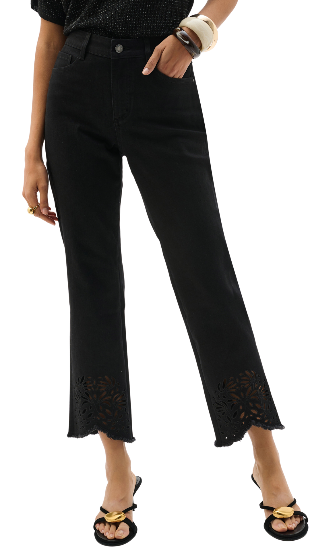 Repreve® Straight Leg Flower Embroidered Hem Jeans. Style JR262981