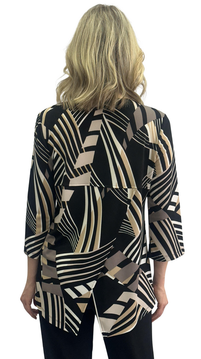 Brown & Black Abstract Print Back Slant Slit Top. Style SW102289
