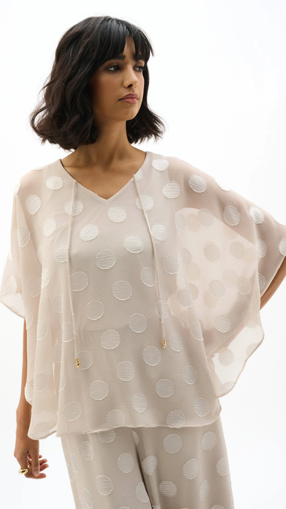 Chiffon Jacquard Dot Print Poncho Top. Style JR262258