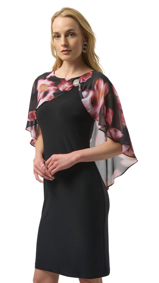 Floral Chiffon Cape Layered Dress. Style JR254164
