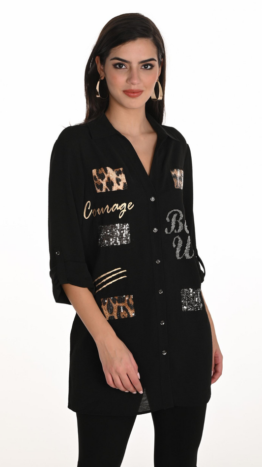 Rhinestone & Sequin 'Be Wild' Button-Up Shirt. Style FL253824