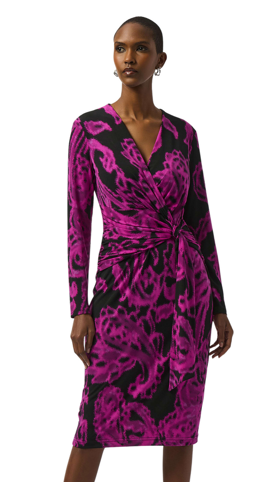 Silky Knit Paisley Print Wrap Dress. Style JR253282