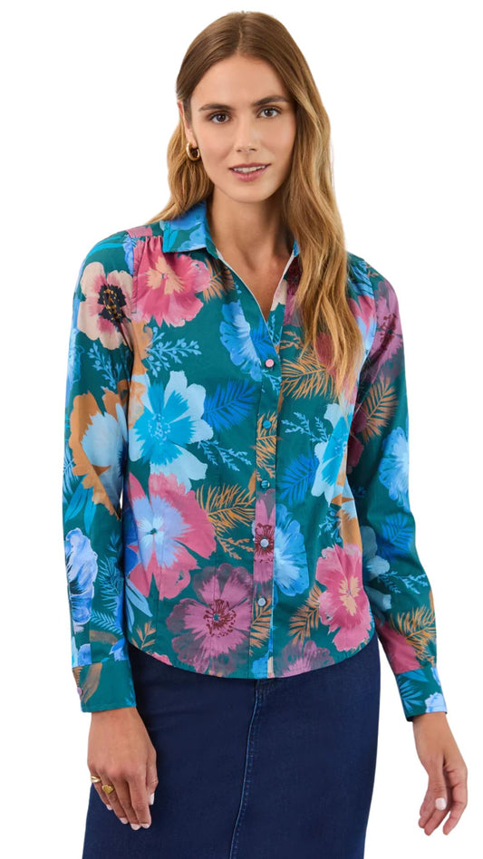 Botanical Split Neck Button Front Top. Style FD7394623