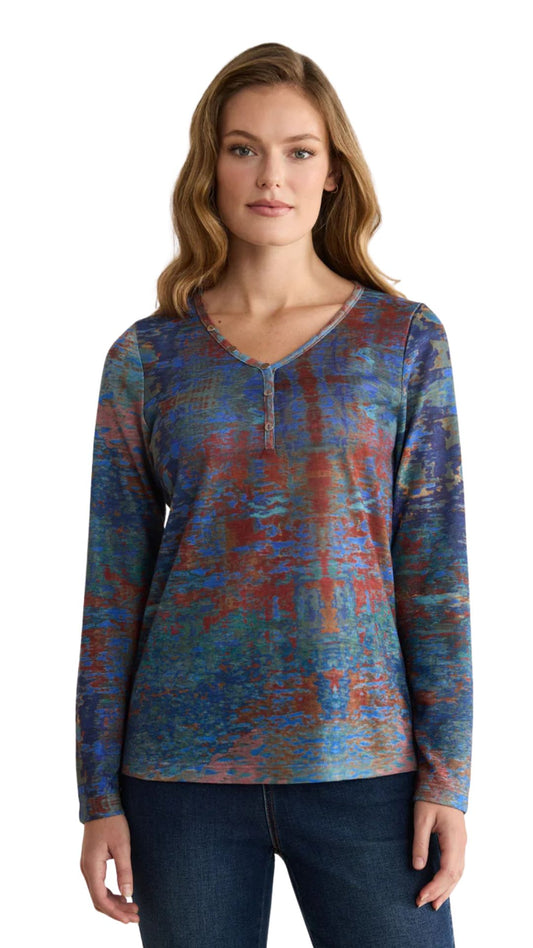 "Autumn Reflection" V-Neck Long Sleeve Top. Style FD3953451
