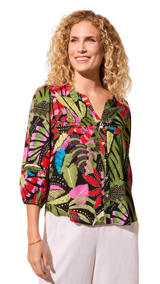 3/4 Sleeve Button-Front Blouse. Style TR1771O-8111